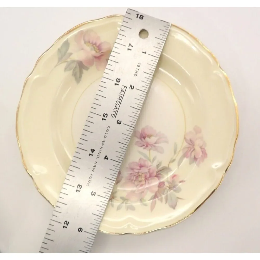 Edwin M Knowles Bread Plate Set/4 Pink Roses Semi Vitreous 45-3 USA Vintage